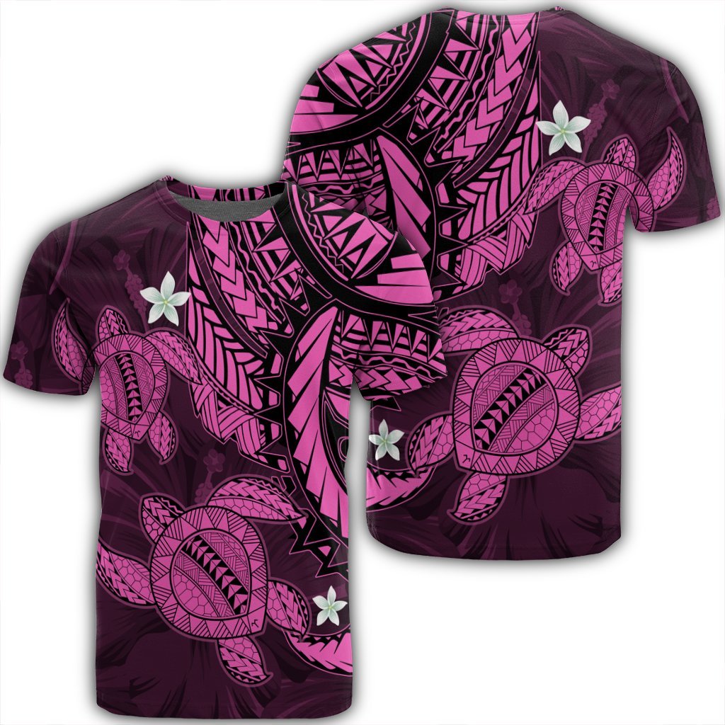 Hawaii Polynesian Turtle Hibiscus T Shirt Pink Unisex Black - Polynesian Pride