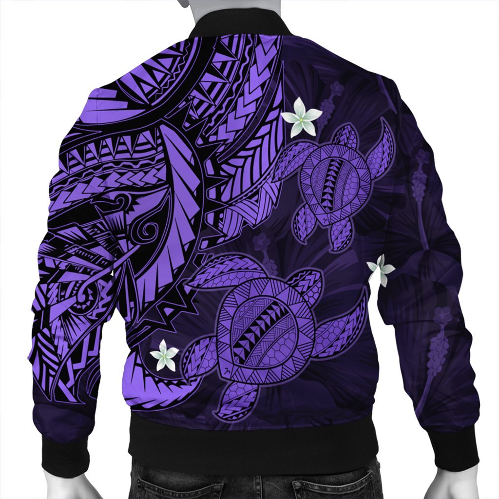 Hawaii Polynesian Turtle Hibiscus Bomber Jacket - Purple - AH - Polynesian Pride