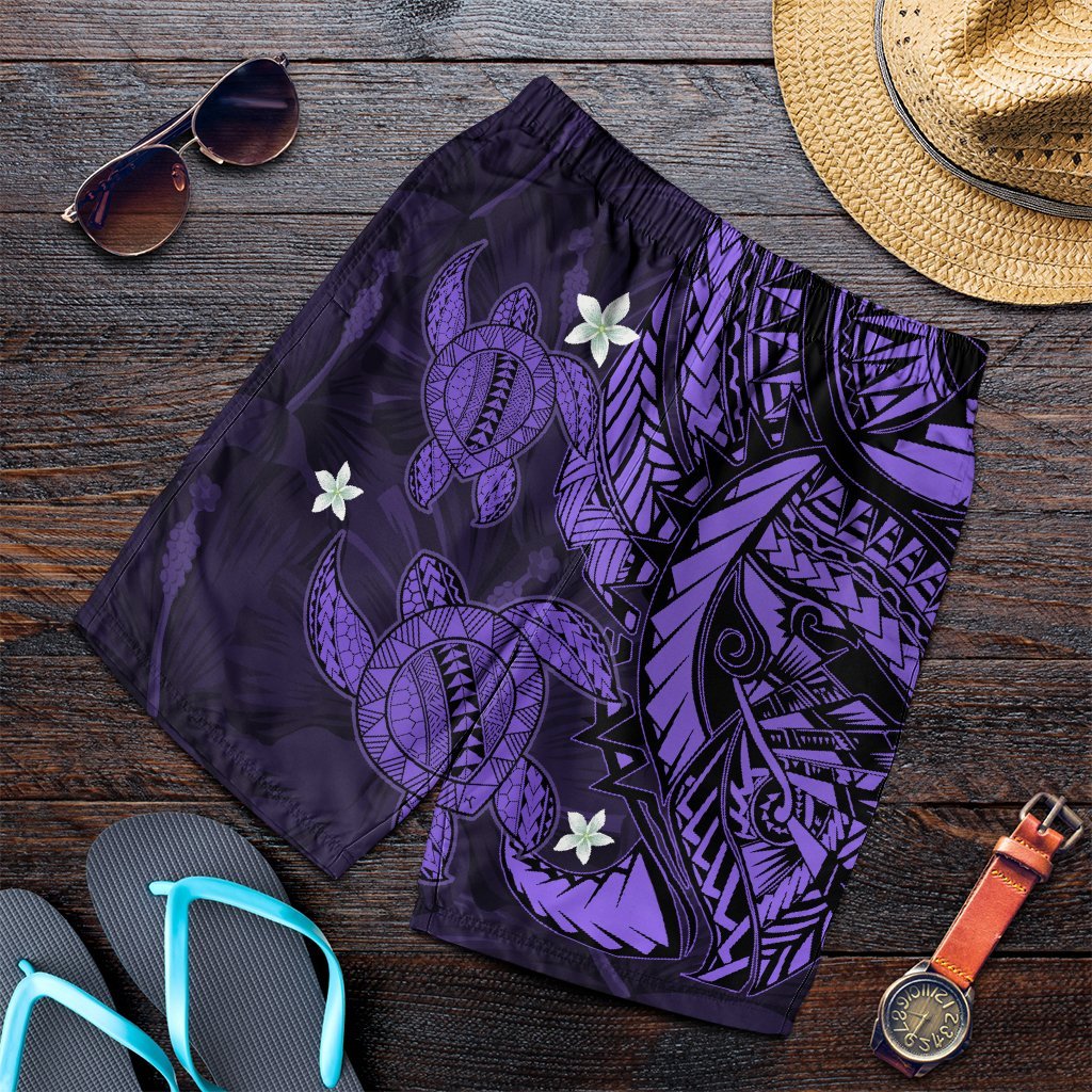 Hawaii Polynesian Turtle Hibiscus Men's Shorts - Purple - AH Art - Polynesian Pride