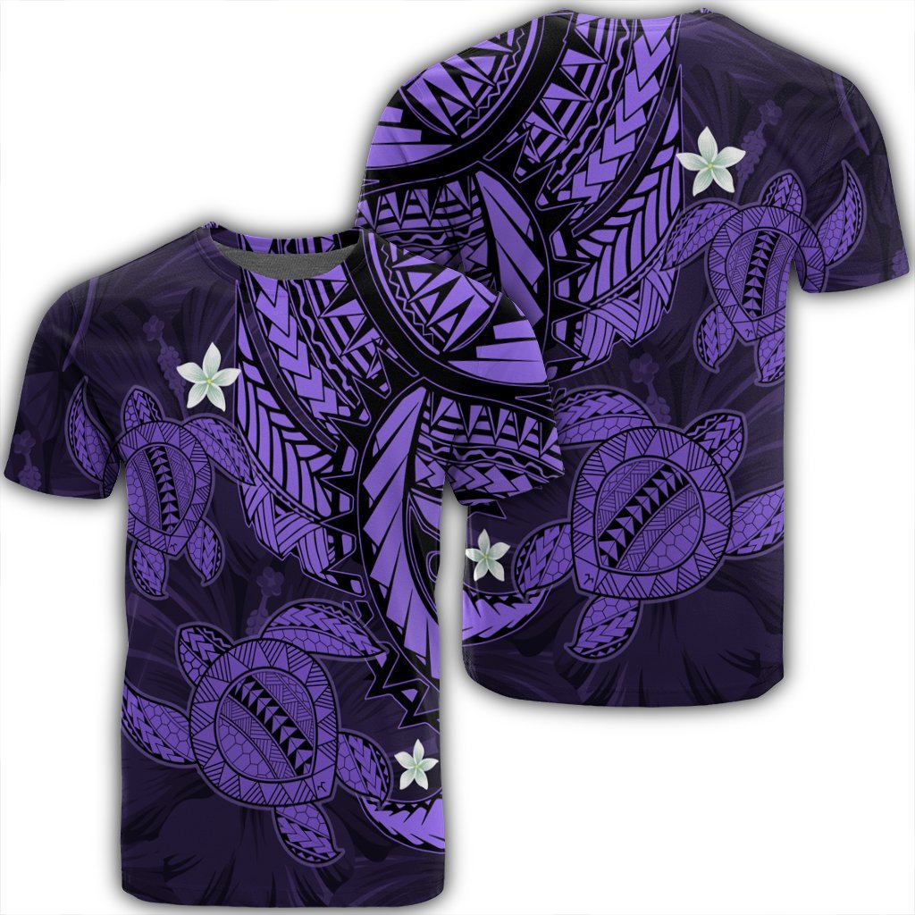 Hawaii Polynesian Turtle Hibiscus T Shirt Purple Unisex Black - Polynesian Pride