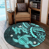 Hawaii Polynesian Turtle Hibiscus Round Carpet - Turquoise - AH - Polynesian Pride