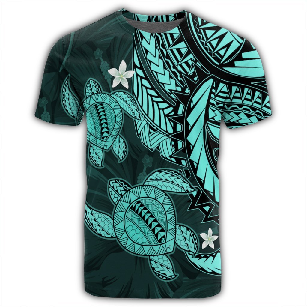 Hawaii Polynesian Turtle Hibiscus T Shirt Turquoise - Polynesian Pride