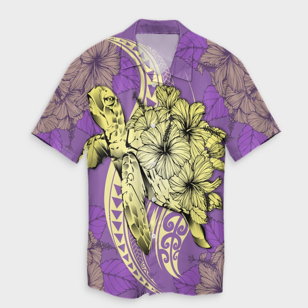 Hawaii Polynesian Turtle Hibiscus Hawaiian Shirt - Yellow - AH Unisex Black - Polynesian Pride