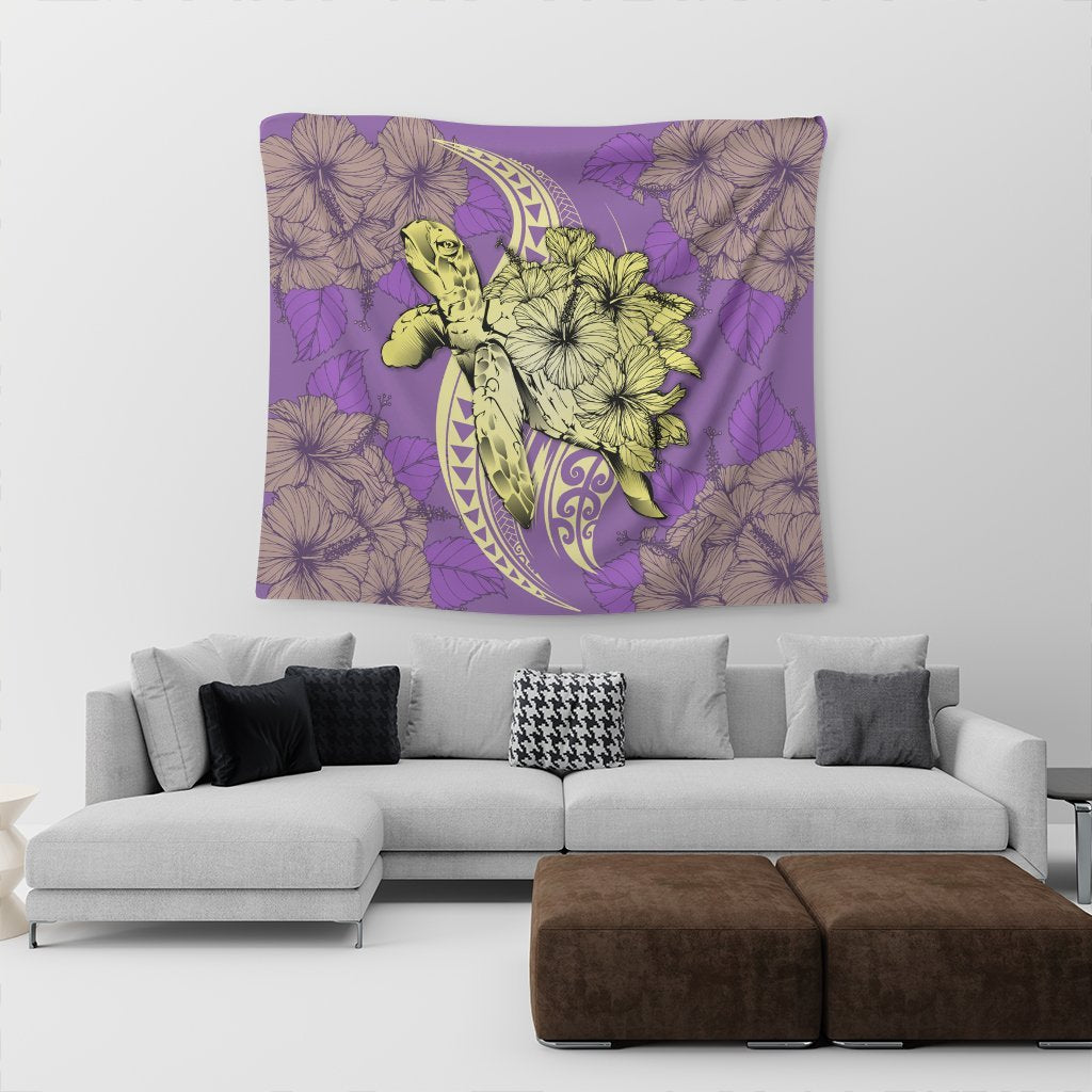 Hawaii Polynesian Turtle Hibiscus Tapestry - Yellow - AH - Polynesian Pride