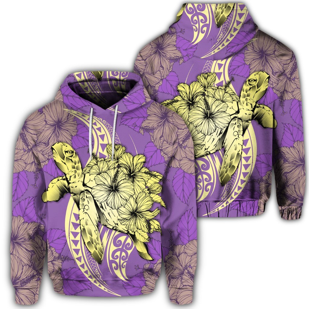 Hawaiian Polynesian Turtle Hibiscus Hoodie Yellow Unisex Art - Polynesian Pride