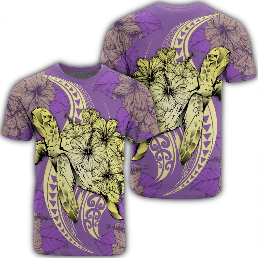 Hawaii Polynesian Turtle Hibiscus T Shirt Yellow Unisex Black - Polynesian Pride