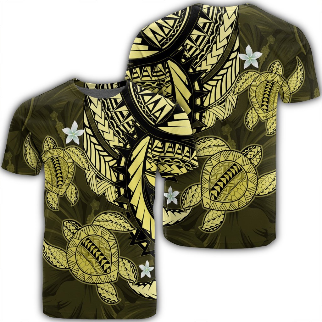 Hawaii Polynesian Turtle Hibiscus T Shirt Yelow Unisex Black - Polynesian Pride