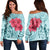 Hawaii Polynesian Turtle Hibiscus Blue Women's Off Shoulder Sweater - Bless Style - AH Black - Polynesian Pride