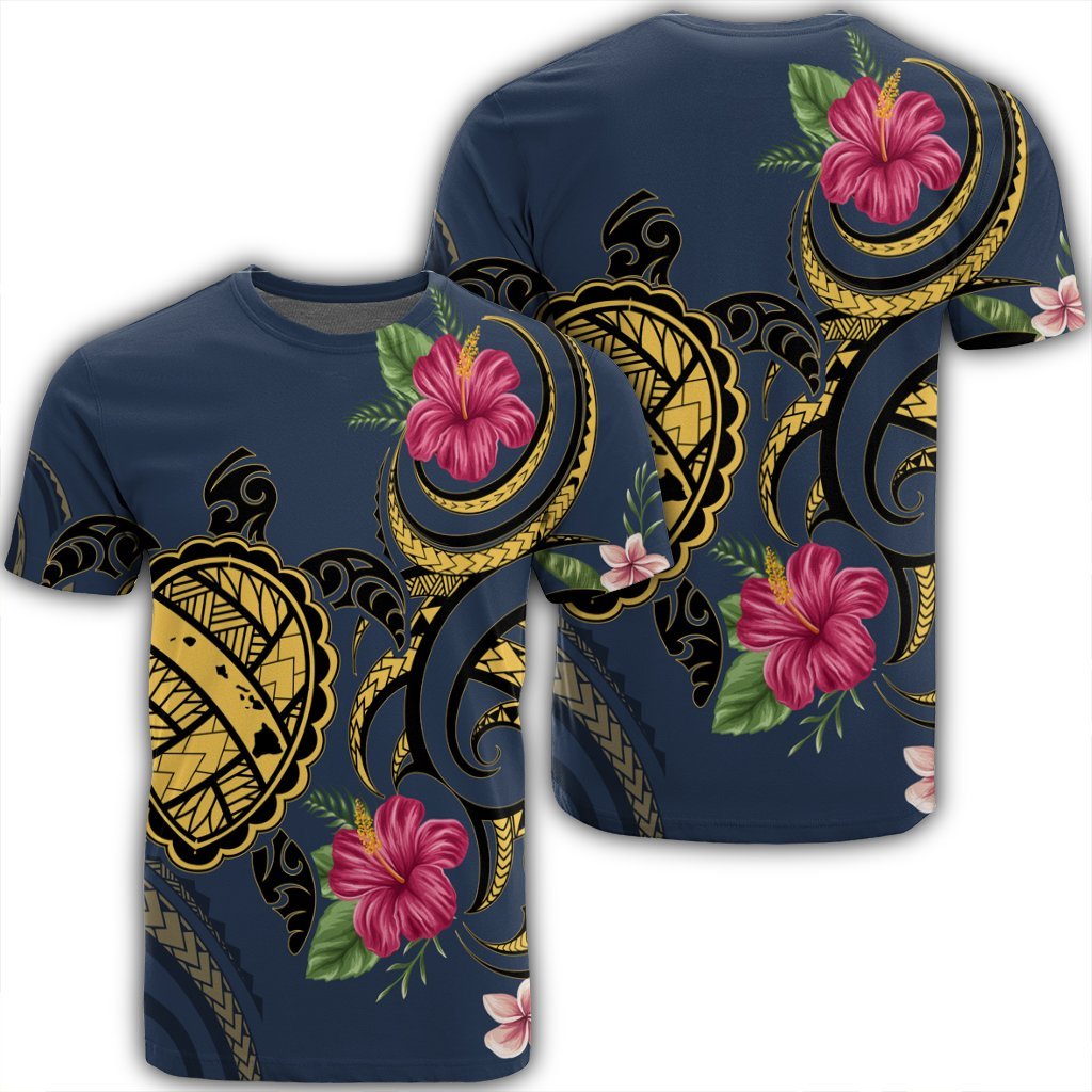 Hawaii Polynesian Turtle Hibiscus Plumeria T Shirt Nane Style Unisex Black - Polynesian Pride