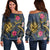 Hawaii Polynesian Turtle Hibiscus Plumeria Women's Off Shoulder Sweater - Nane Style - AH Black - Polynesian Pride