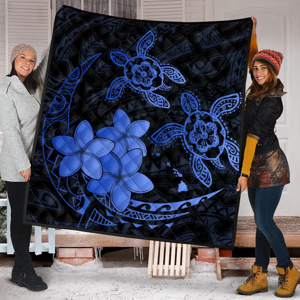 Hawaii Polynesian Turtle Plumeria Premium Quilts - Pog Style Blue - AH - Polynesian Pride