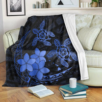 Hawaii Polynesian Turtle Plumeria Premium Blankets - Pog Style Blue - AH White - Polynesian Pride