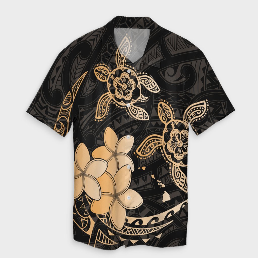 Hawaii Polynesian Turtle Plumeria Hawaiian Shirt - Pog Style Gold - AH Unisex Black - Polynesian Pride