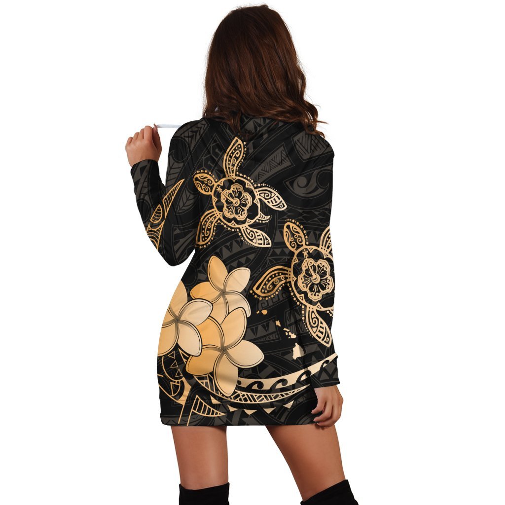 Hawaii Polynesian Turtle Plumeria Hoodie Dress - Pog Style Gold - AH - Polynesian Pride
