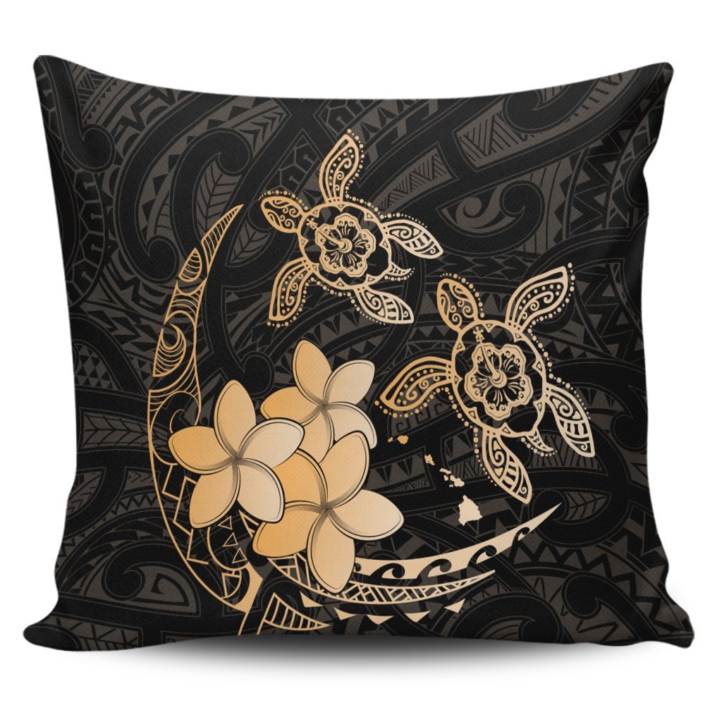 Hawaii Polynesian Turtle Plumeria Pillow Covers - Pog Style Gold - AH Pillow Covers Black - Polynesian Pride