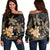 Hawaii Polynesian Turtle Plumeria Women's Off Shoulder Sweater - Pog Style Gold - AH Black - Polynesian Pride