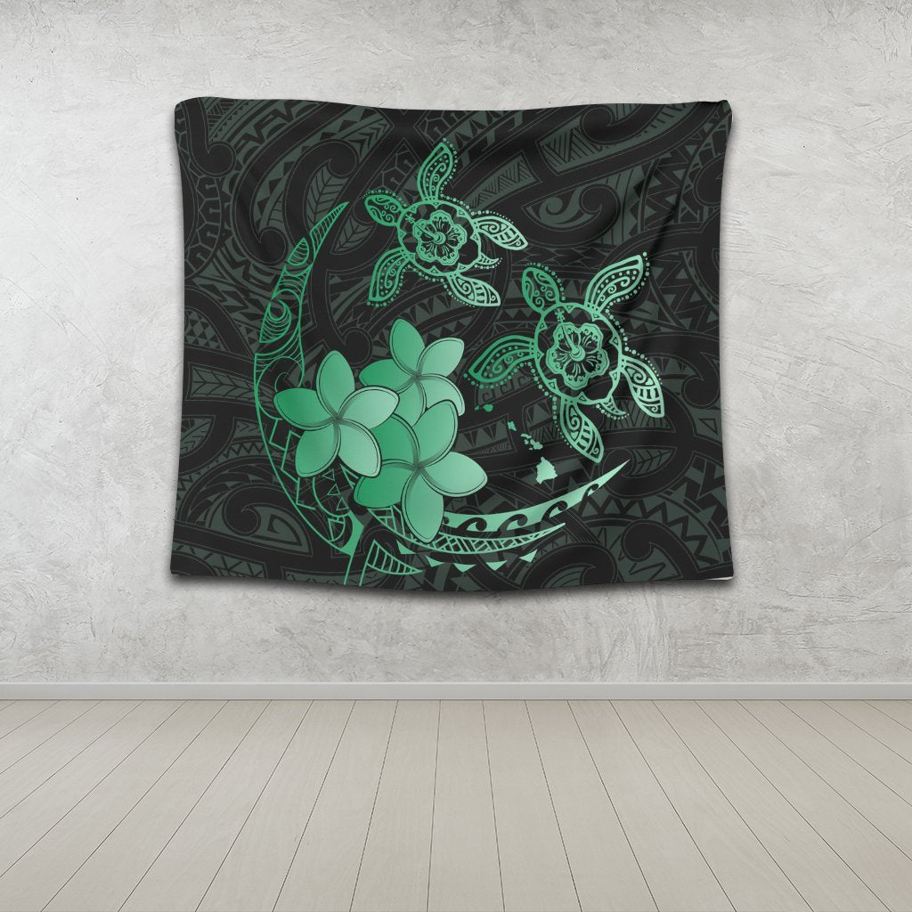 Hawaii Polynesian Turtle Plumeria Tapestry - Pog Style Green - AH - Polynesian Pride