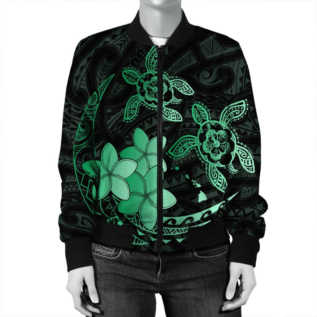 Hawaii Polynesian Turtle Plumeria Bomber Jacket - Pog Style Green - AH - Polynesian Pride