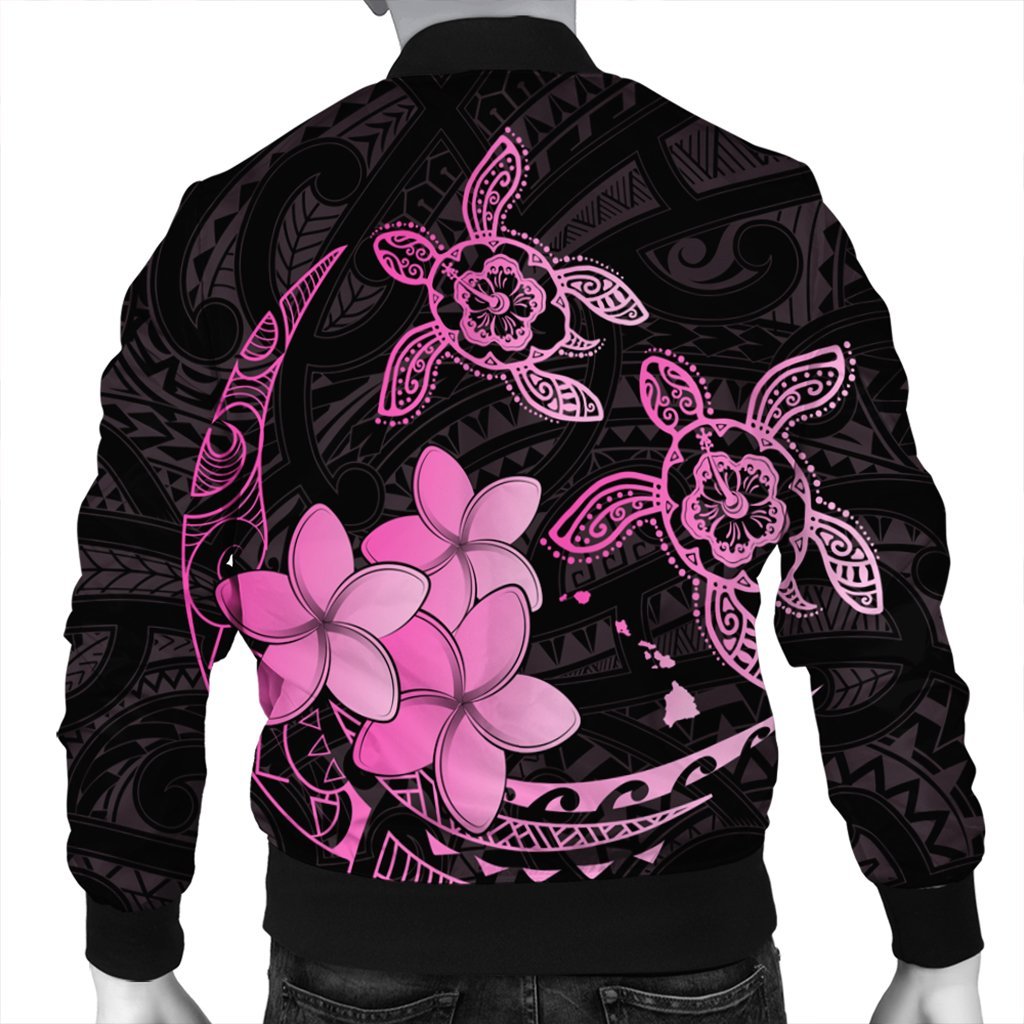 Hawaii Polynesian Turtle Plumeria Bomber Jacket - Pog Style Pink - AH - Polynesian Pride
