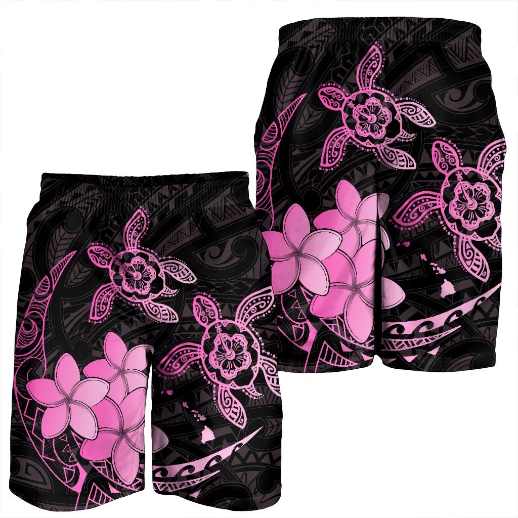 Hawaii Polynesian Turtle Plumeria Men's Shorts - Pog Style Pink - AH - Polynesian Pride