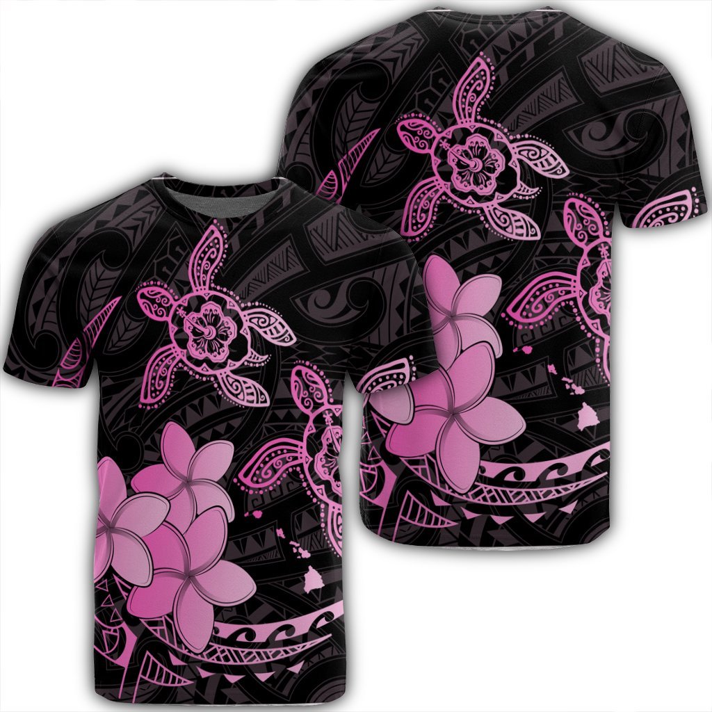 Hawaii Polynesian Turtle Plumeria T Shirt Pog Style Pink Unisex Black - Polynesian Pride