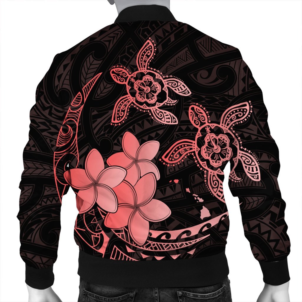 Hawaii Polynesian Turtle Plumeria Bomber Jacket - Pog Style Red - AH - Polynesian Pride