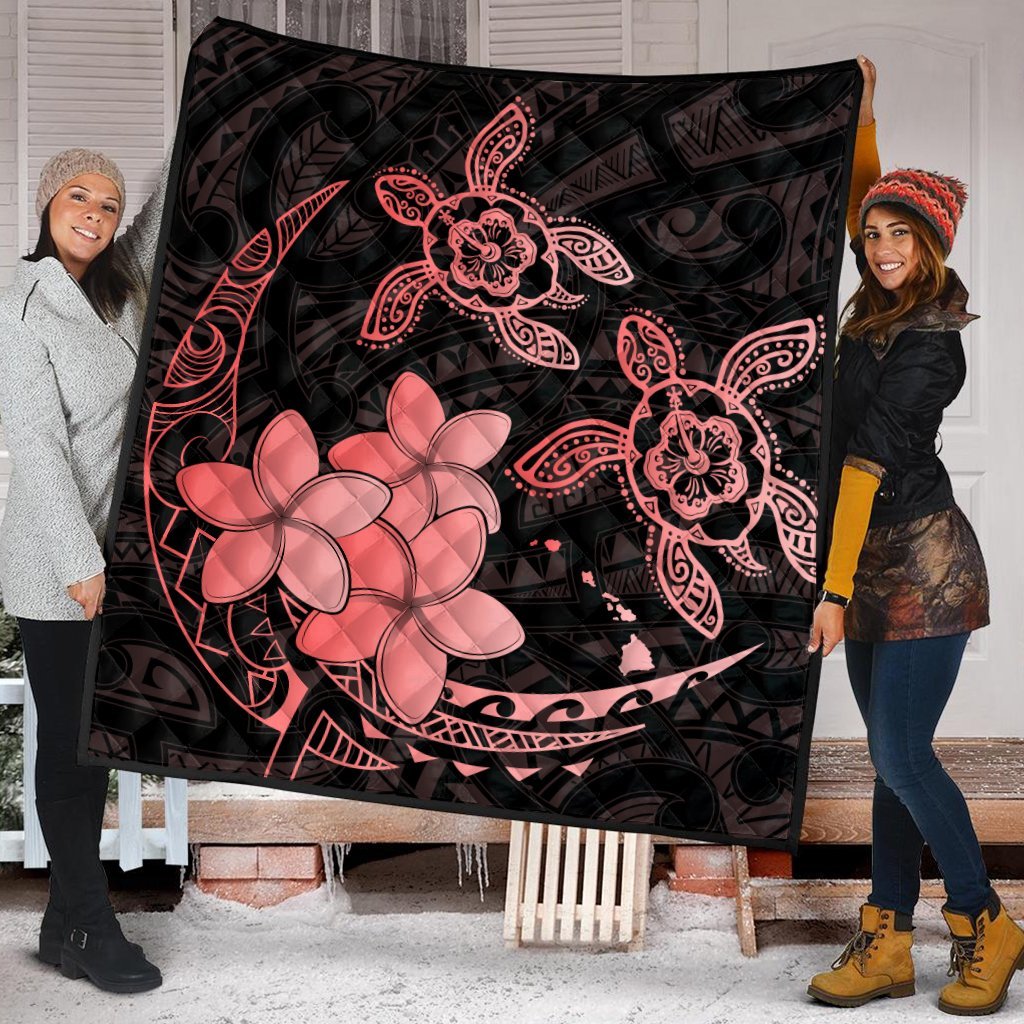 Hawaii Polynesian Turtle Plumeria Premium Quilts - Pog Style Red - AH - Polynesian Pride