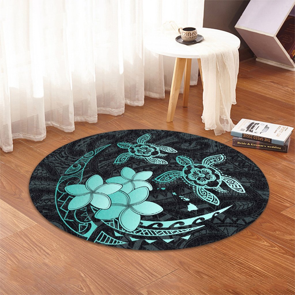 Hawaii Polynesian Turtle Plumeria Round Carpet - Pog Style Turquoise - AH - Polynesian Pride