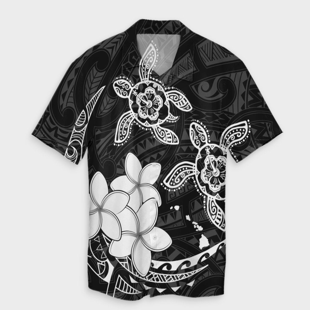 Hawaii Polynesian Turtle Plumeria Hawaiian Shirt - Pog Style White - AH Unisex Black - Polynesian Pride