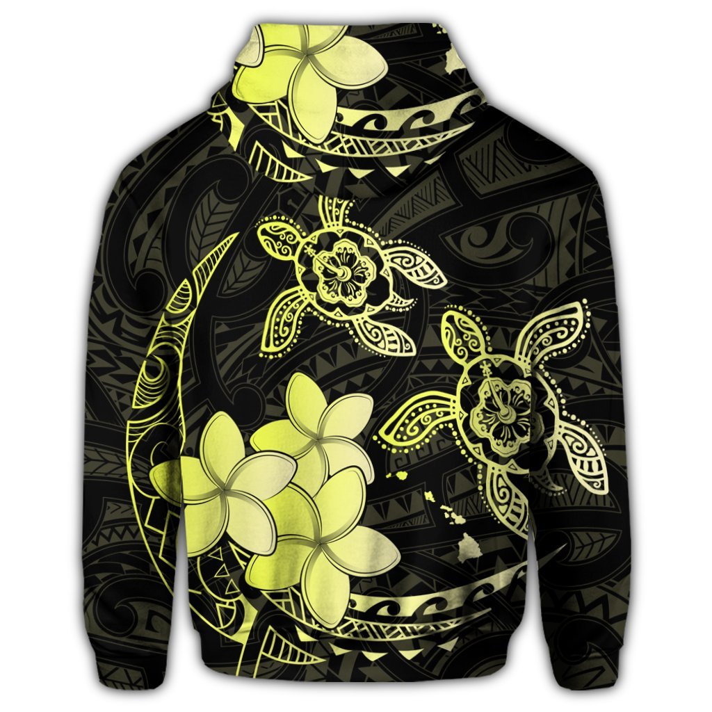 Hawaii Zip Hoodie Polynesian Turtle with Plumeria Pog Style Yellow - Polynesian Pride