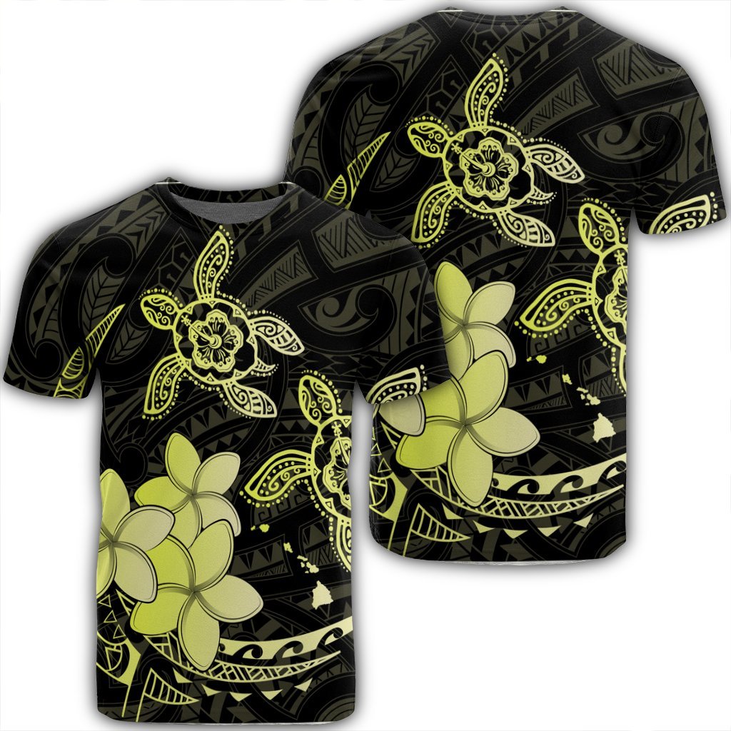 Hawaii Polynesian Turtle Plumeria T Shirt Pog Style Yellow Unisex Black - Polynesian Pride