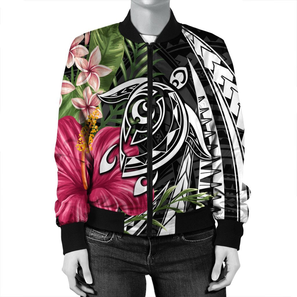 Hawaii Polynesian Turtle Tropical Hibiscus Plumeria Bomber Jacket - AH - Polynesian Pride