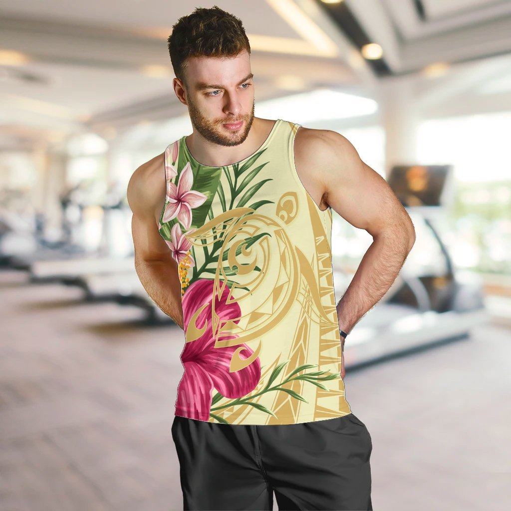 Hawaii Polynesian Turtle Tropical Hibiscus Plumeria Tank Top - Beige - AH - Polynesian Pride