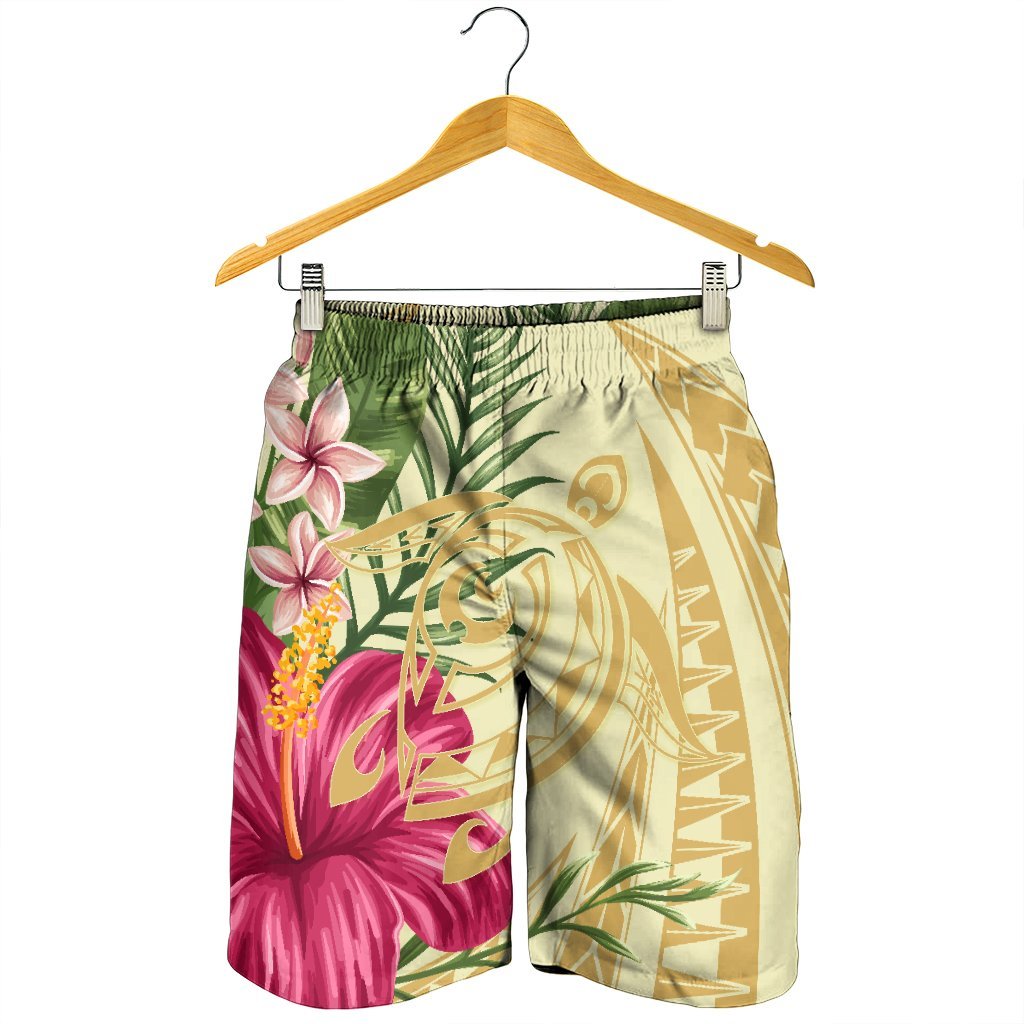 Hawaii Polynesian Turtle Tropical Hibiscus Plumeria Men's Shorts - Beige - AH - Polynesian Pride