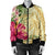 Hawaii Polynesian Turtle Tropical Hibiscus Plumeria Bomber Jacket - Beige - AH - Polynesian Pride