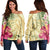 Hawaii Polynesian Turtle Tropical Hibiscus Plumeria Women's Off Shoulder Sweater - Beige - AH Black - Polynesian Pride