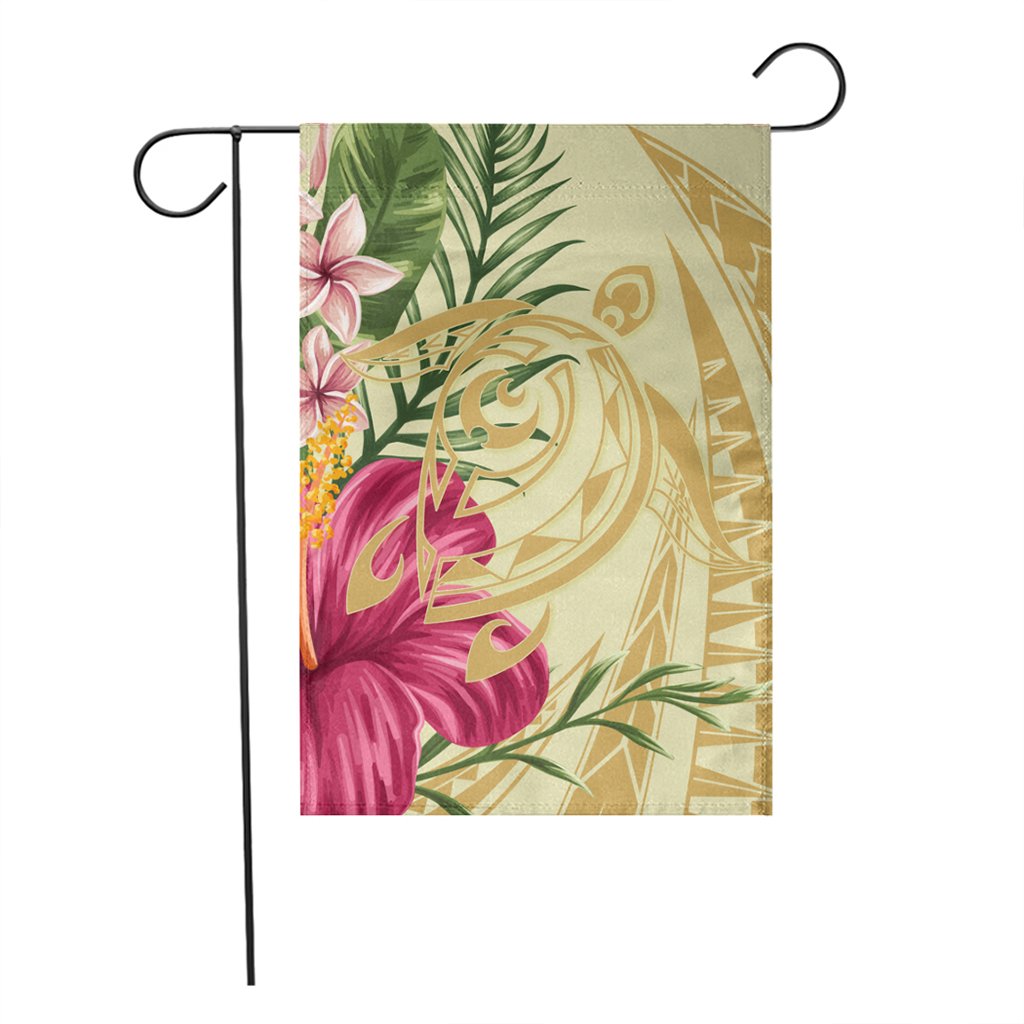 Hawaii Polynesian Turtle Tropical Hibiscus Plumeria Flag - Beige - AH - Polynesian Pride