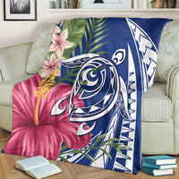 Hawaii Polynesian Turtle Tropical Hibiscus Plumeria Premium Blankets - Blue - AH - Polynesian Pride