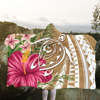 Hawaii Polynesian Turtle Tropical Hibiscus Plumeria Hooded Blanket - Gold - AH - Polynesian Pride