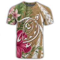 Hawaii Polynesian Turtle Tropical Hibiscus Plumeria T Shirt Gold - Polynesian Pride