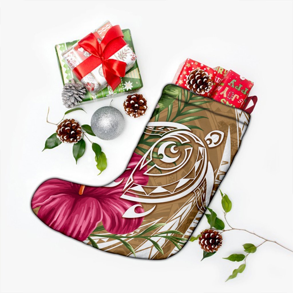 Hawaii Polynesian Turtle Tropical Hibiscus Plumeria Christmas Stocking - Gold - AH - Polynesian Pride