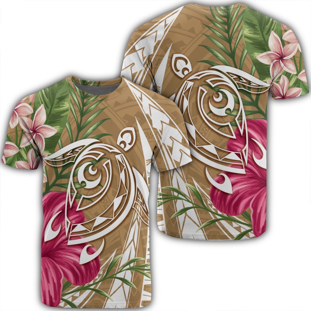 Hawaii Polynesian Turtle Tropical Hibiscus Plumeria T Shirt Gold Unisex Black - Polynesian Pride