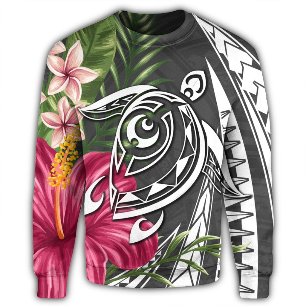 Hawaii Polynesian Turtle Tropical Hibiscus Plumeria Sweatshirt - Gray - AH - Polynesian Pride