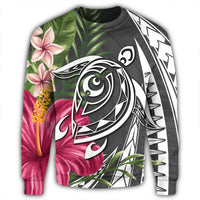 Hawaii Polynesian Turtle Tropical Hibiscus Plumeria Sweatshirt - Gray - AH - Polynesian Pride
