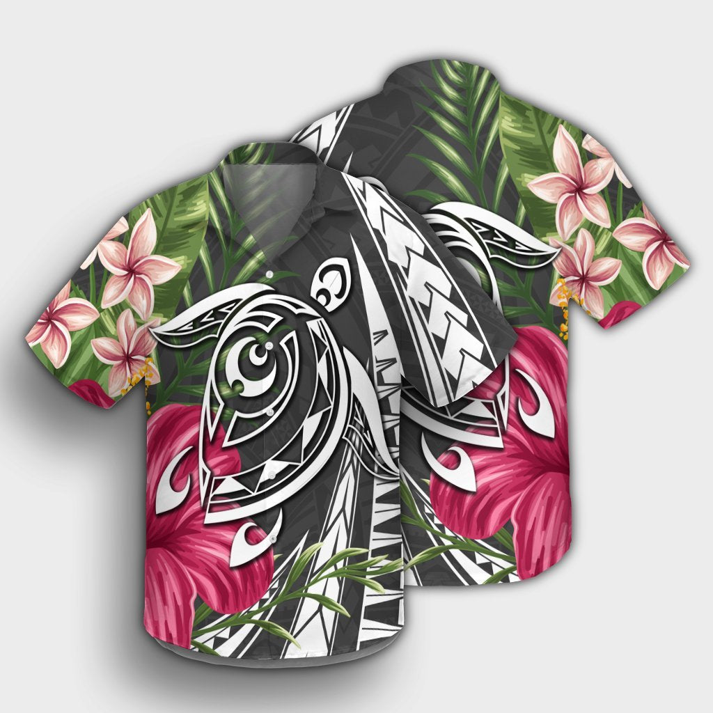 Hawaii Polynesian Turtle Tropical Hibiscus Plumeria Hawaiian Shirt - Gray - AH - Polynesian Pride