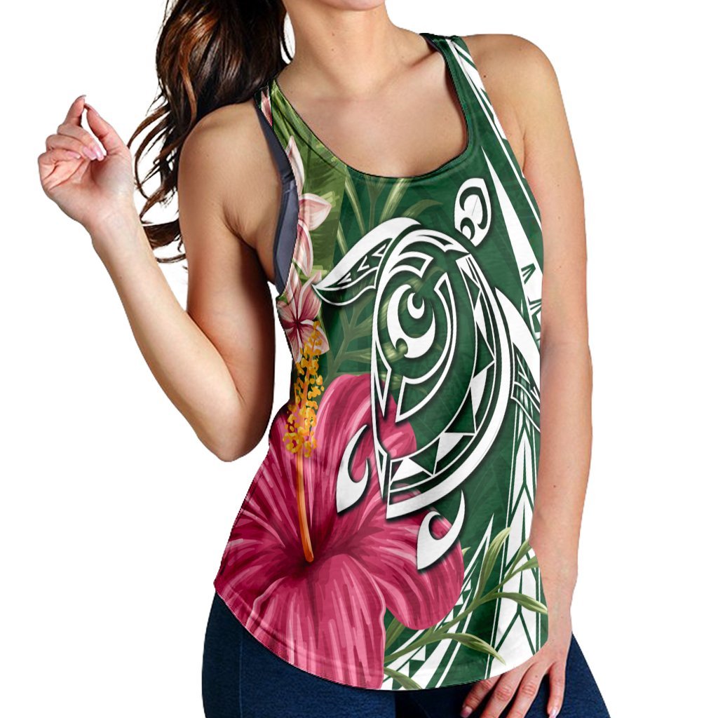 Hawaii Polynesian Turtle Tropical Hibiscus Plumeria Racerback Tank - Green - AH - Polynesian Pride