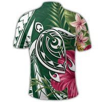 Hawaii Polynesian Turtle Tropical Hibiscus Plumeria Polo Shirt Green - Polynesian Pride