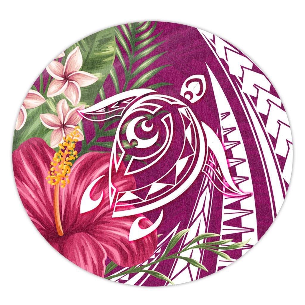 Hawaii Polynesian Turtle Tropical Hibiscus Plumeria Round Carpet - Pink - AH Round Carpet Luxurious Plush - Polynesian Pride