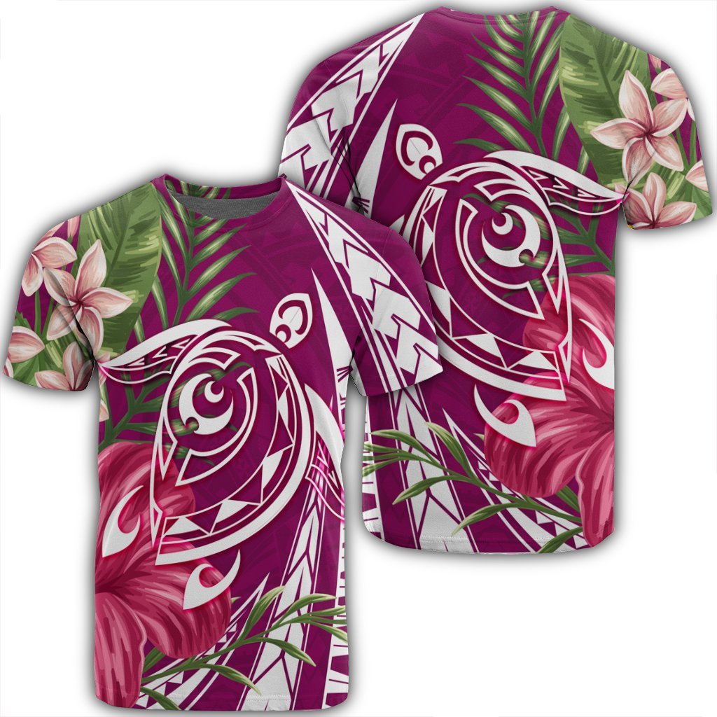 Hawaii Polynesian Turtle Tropical Hibiscus Plumeria T Shirt Pink Unisex Black - Polynesian Pride