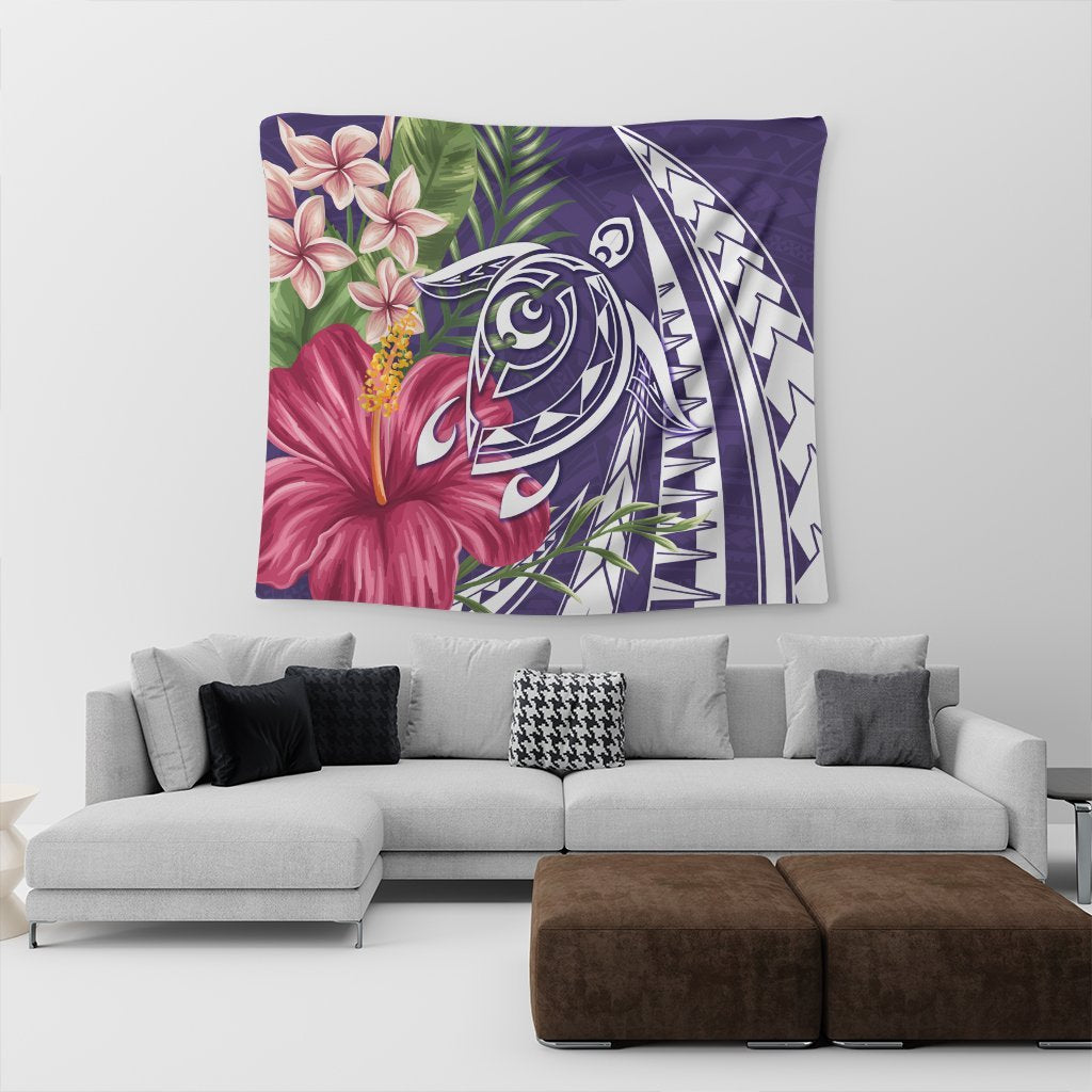 Hawaii Polynesian Turtle Tropical Hibiscus Plumeria Tapestry - Purple - AH - Polynesian Pride
